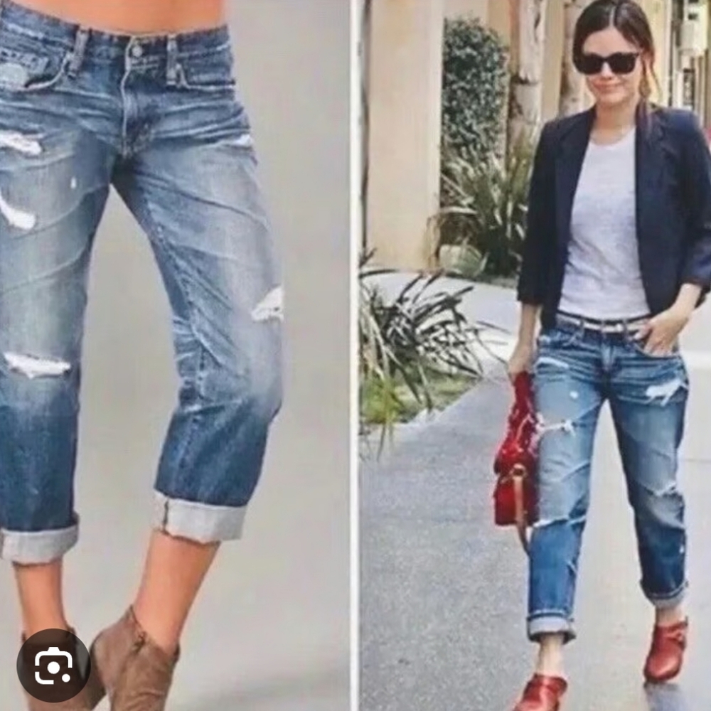 AG Adriano Goldschmied Ex BOYFRIEND SLOUCHY SLIM Distressed Blue Jeans Crop